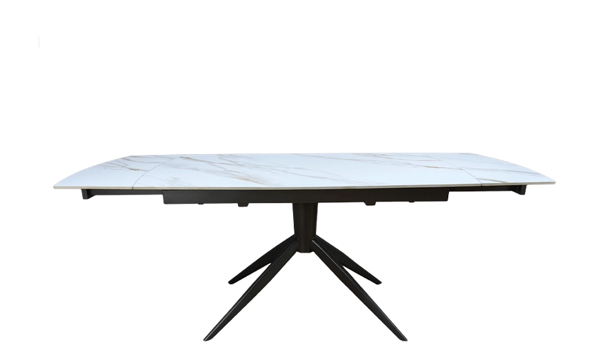 Стол раскладной TOP- Вираж молочный глянец/ черные ноги  1400/2000x900x750