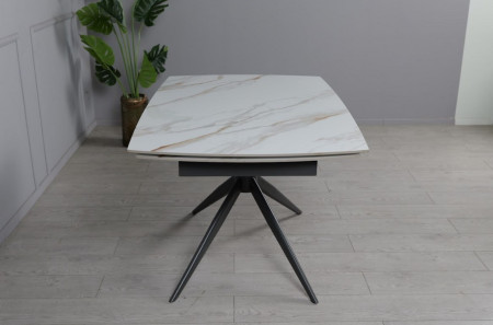 Стол раскладной TOP- Вираж молочный глянец/ темно-серые ноги  1400/2000x900x750