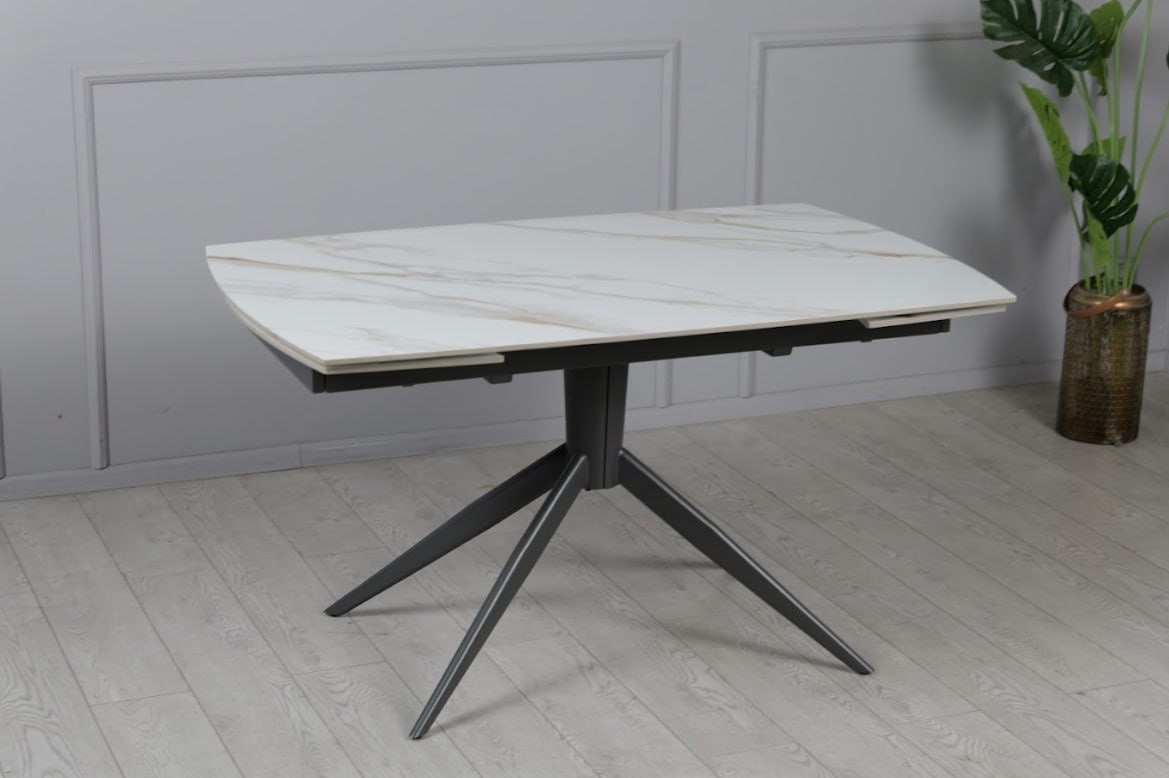 Стол раскладной TOP- Вираж молочный глянец/ темно-серые ноги  1400/2000x900x750