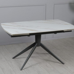 Стол раскладной TOP- Вираж молочный глянец/ темно-серые ноги  1400/2000x900x750