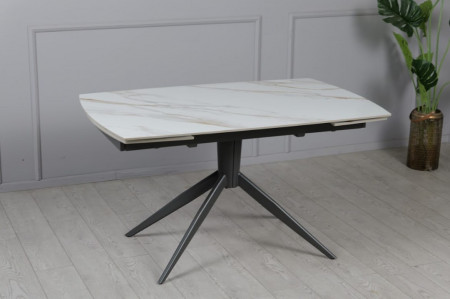 Стол раскладной TOP- Вираж молочный глянец/ темно-серые ноги  1400/2000x900x750