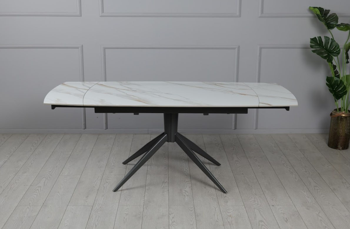 Стол раскладной TOP- Вираж молочный глянец/ темно-серые ноги  1400/2000x900x750