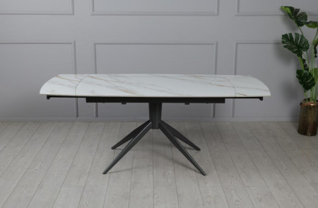 Стол раскладной TOP- Вираж молочный глянец/ темно-серые ноги  1400/2000x900x750