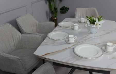 Стол раскладной TOP- Вираж молочный глянец/ темно-серые ноги  1400/2000x900x750