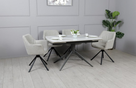 Стол раскладной TOP- Вираж молочный глянец/ темно-серые ноги  1400/2000x900x750