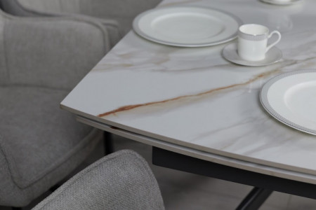 Стол раскладной TOP- Вираж молочный глянец/ темно-серые ноги  1400/2000x900x750