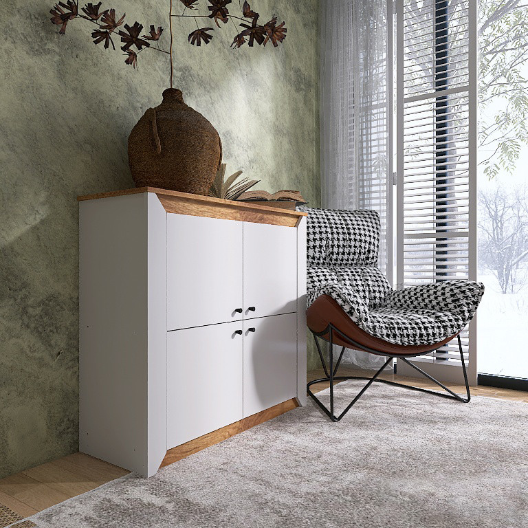 Тумба- комод на 4 двери EVR- Нордик-980 дуб крафт золотой + фасад белый