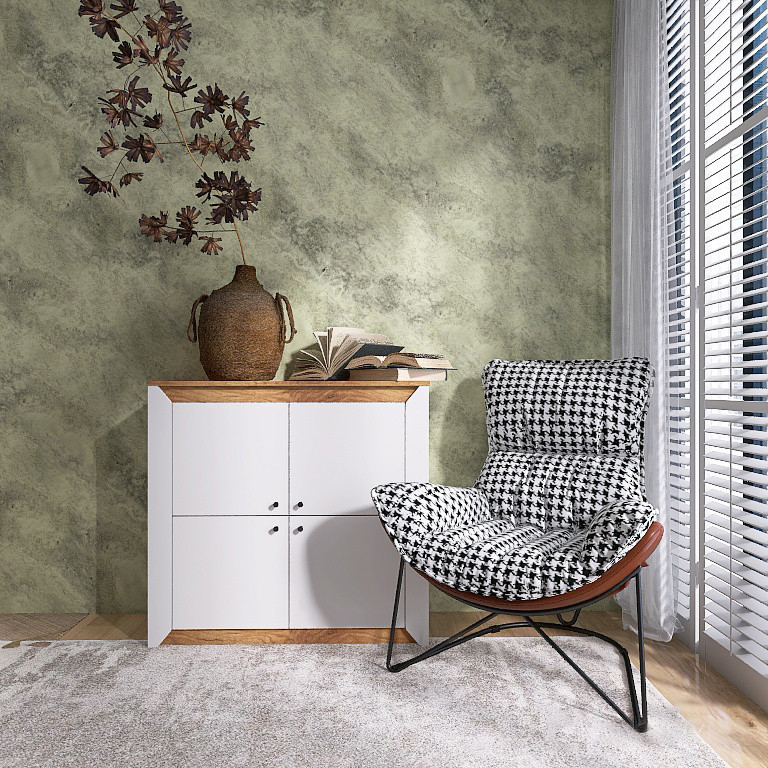 Тумба- комод на 4 двери EVR- Нордик-980 дуб крафт золотой + фасад белый