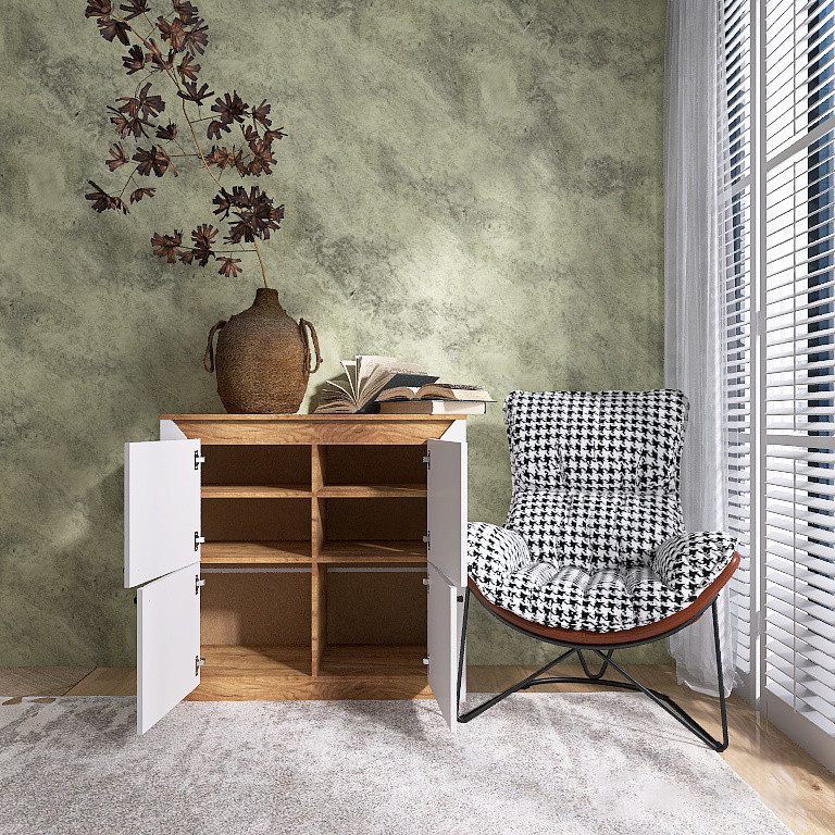 Тумба- комод на 4 двери EVR- Нордик-980 дуб крафт золотой + фасад белый