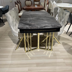Стол модерн 170х90 см EXI- VENUS коричнево-серый глянец МДФ+HPL, золотые ножки  