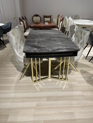 Стол модерн 170х90 см EXI- VENUS коричнево-серый глянец МДФ+HPL, золотые ножки  