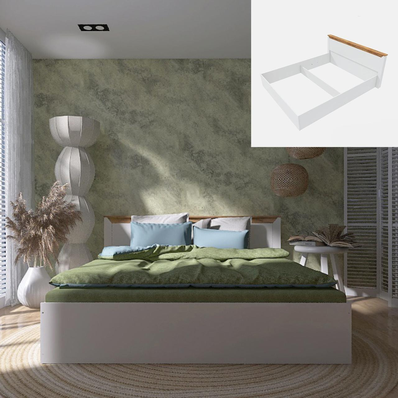 Кровать двуспальная EVR- Нордик-1600 (основа каркас) дуб крафт золотой + белый