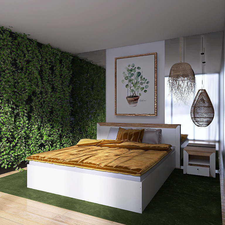 Кровать двуспальная EVR- Нордик-1600 (основа каркас) дуб крафт золотой + белый