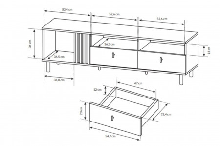 Тумба под телевизор Perfect Home Мадис / Madis 1-дверная с 2 ящиками 1D2S/165 Дуб артизан/антрацит