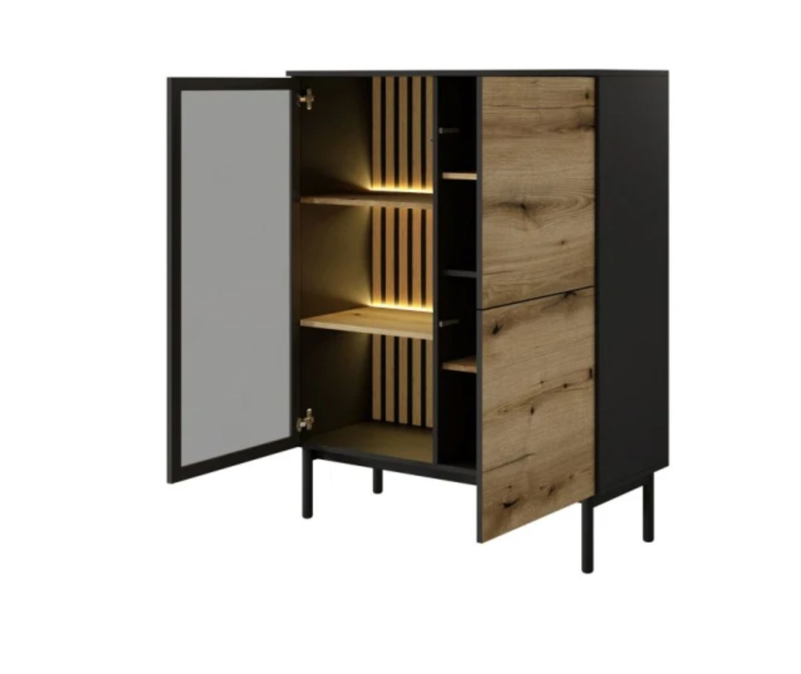 Витрина низкая с подсветкой Perfect Home Ланг/Lang 3-дверная 3D1W/100 Черный/дуб эвок