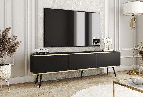Тумба под ТВ Perfect Home Оро / Oro RTV175 3-дверная с черными ножками Черный