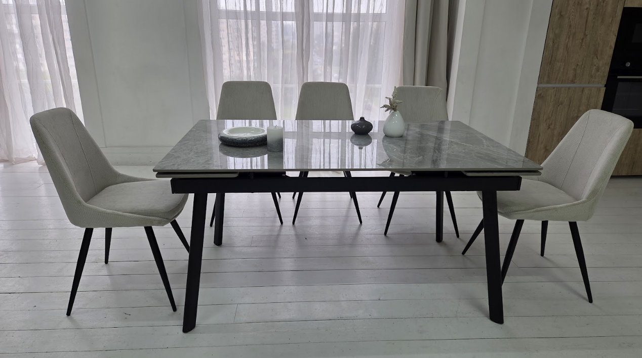 Стол керамический раскладной VTR- TM-98 бьянко карарра грей/ черный 150-210*90*76