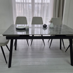 Стол керамический раскладной VTR- TM-98 бьянко карарра грей/ черный 150-210*90*76