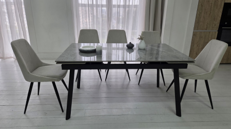 Стол керамический раскладной VTR- TM-98 бьянко карарра грей/ черный 150-210*90*76