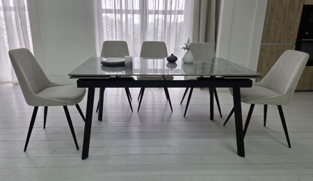 Стол керамический раскладной VTR- TM-98 бьянко карарра грей/ черный 150-210*90*76