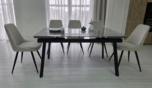 Стол керамический раскладной VTR- TM-98 бьянко карарра грей/ черный 150-210*90*76