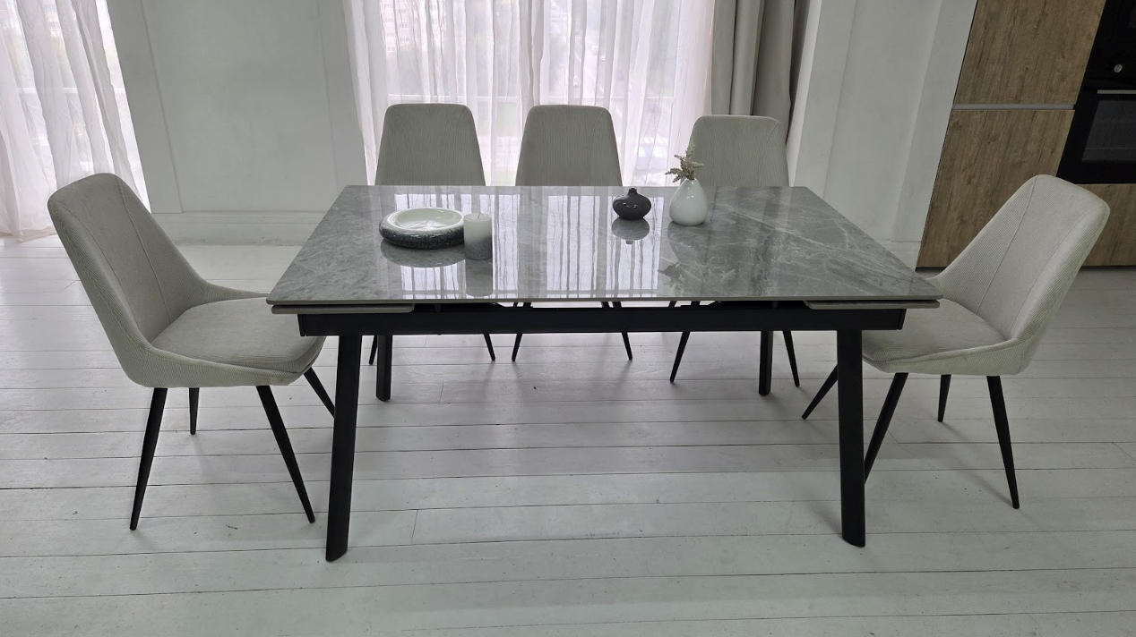 Стол керамический раскладной VTR- TM-98 бьянко карарра грей/ черный 150-210*90*76