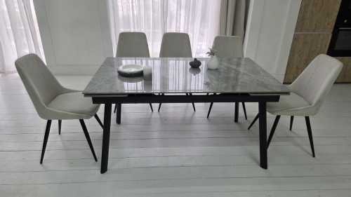 Стол керамический раскладной VTR- TM-98 бьянко карарра грей/ черный 150-210*90*76