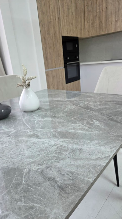 Стол керамический раскладной VTR- TM-98 бьянко карарра грей/ черный 150-210*90*76