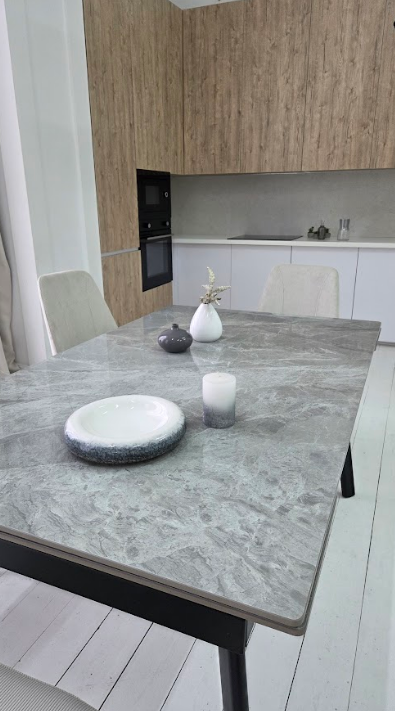 Стол керамический раскладной VTR- TM-98 бьянко карарра грей/ черный 150-210*90*76