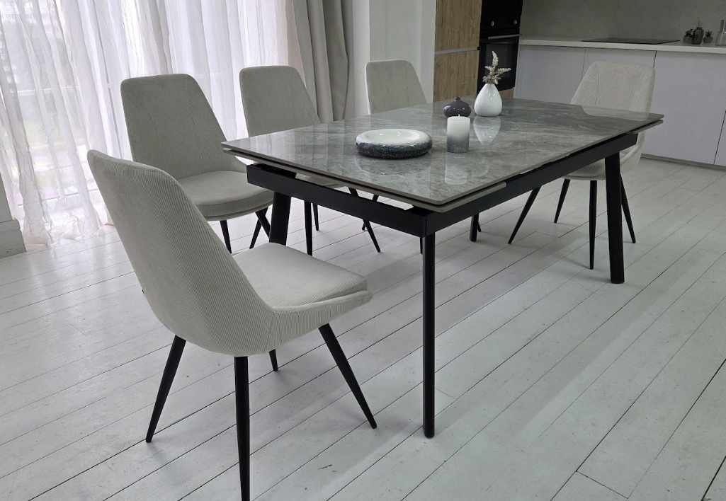 Стол керамический раскладной VTR- TM-98 бьянко карарра грей/ черный 150-210*90*76