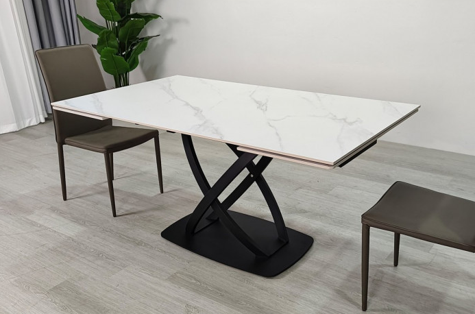 Стол раскладной INI- HILDA CERAMIC 160(240)*90 белый мат/ черный каркас   