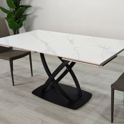 Стол раскладной INI- HILDA CERAMIC 160(240)*90 белый мат/ черный каркас   
