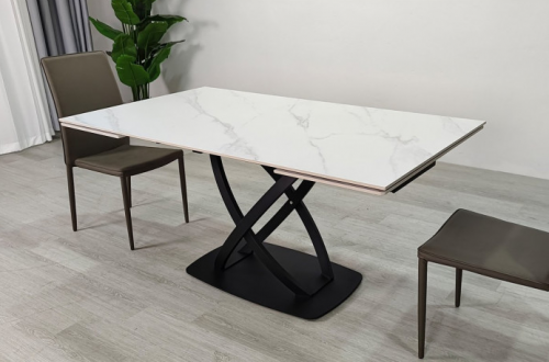 Стол раскладной INI- HILDA CERAMIC 160(240)*90 белый мат/ черный каркас   