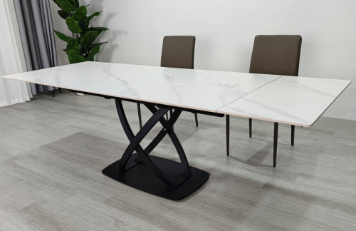 Стол раскладной INI- HILDA CERAMIC 160(240)*90 белый мат/ черный каркас   