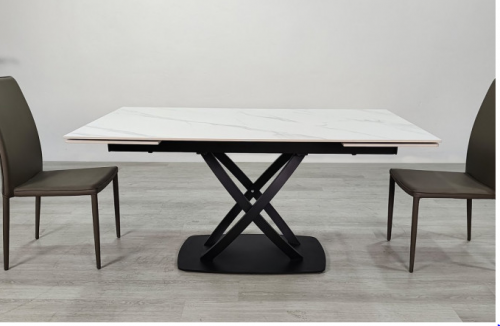 Стол раскладной INI- HILDA CERAMIC 160(240)*90 белый мат/ черный каркас   