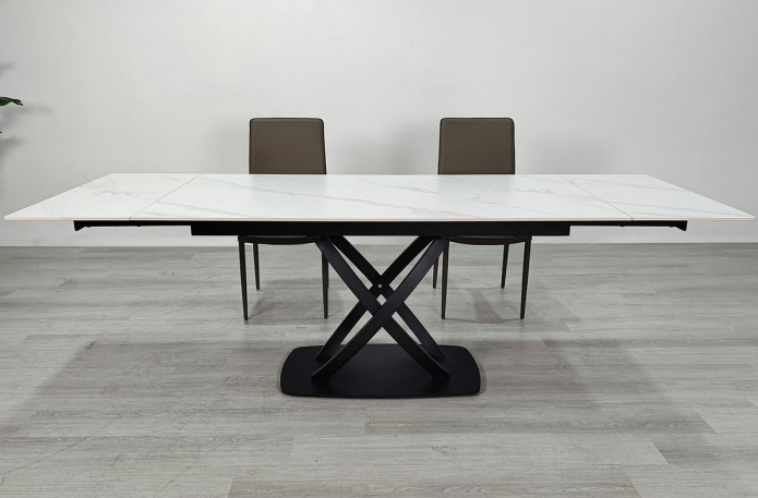 Стол раскладной INI- HILDA CERAMIC 160(240)*90 белый мат/ черный каркас   