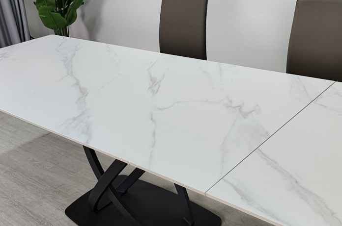 Стол раскладной INI- HILDA CERAMIC 160(240)*90 белый мат/ черный каркас   