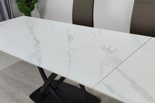 Стол раскладной INI- HILDA CERAMIC 160(240)*90 белый мат/ черный каркас   