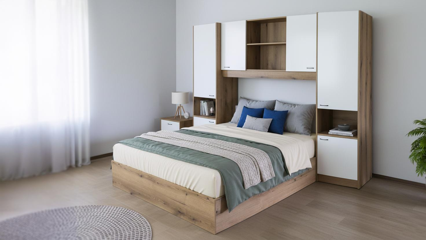 Спальный гарнитур EMB- дуб Kronospan K 365 PW Дуб Эвок  + глянец