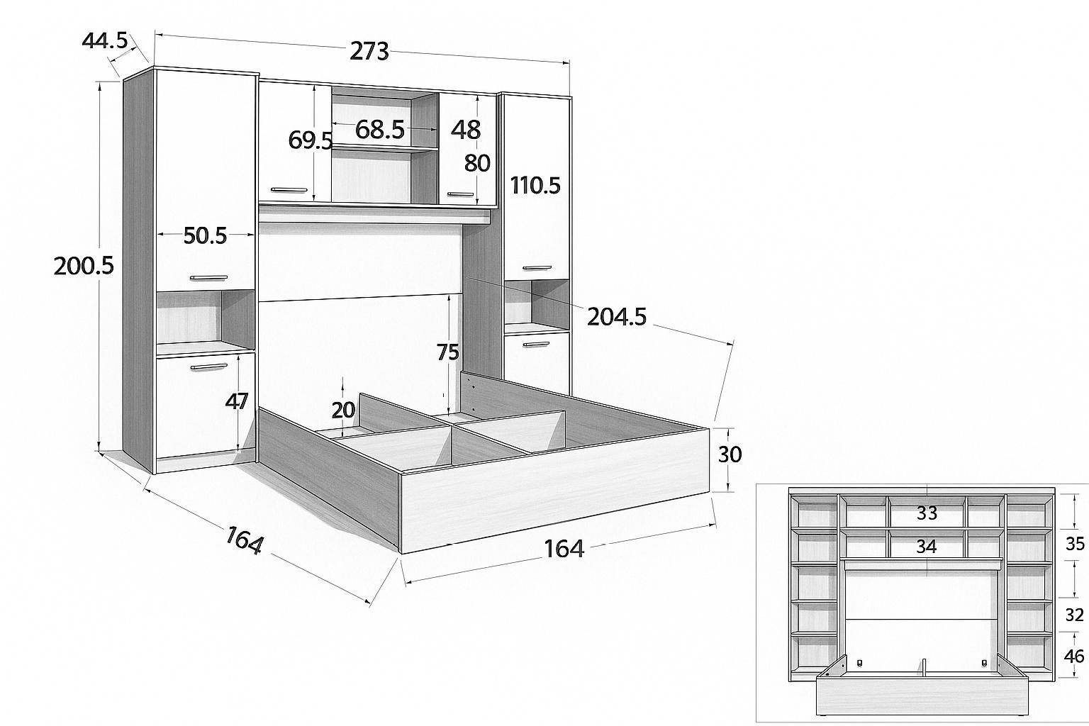 Спальный гарнитур EMB- дуб Kronospan K 365 PW Дуб Эвок  + глянец