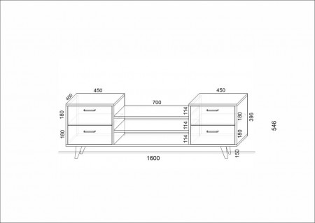Тумба под телевизор 54х160х40 см KOD- Тумба ТВ-Хюгге