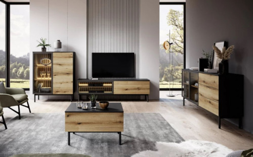 Комод с подсветкой Perfect Home Ланг/Lang 2-дверный с 3 ящиками 2D3S/150 Черный/дуб эвок