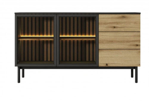 Комод с подсветкой Perfect Home Ланг/Lang 2-дверный с 3 ящиками 2D3S/150 Черный/дуб эвок