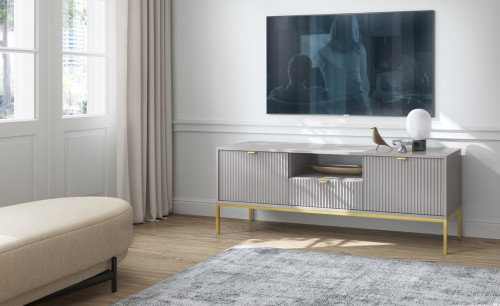 Тумба под телевизор Perfect Home Nova 1-дверная с 2 ящиками с золотыми ножками RTV154 Серый