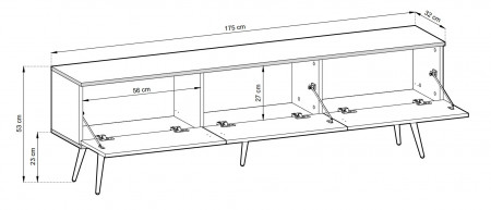 Тумба под ТВ Perfect Home Оро / Oro RTV175 MDF 3-дверная с золотыми ножками Белый
