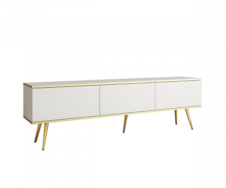 Тумба под ТВ Perfect Home Оро / Oro RTV175 MDF 3-дверная с золотыми ножками Белый