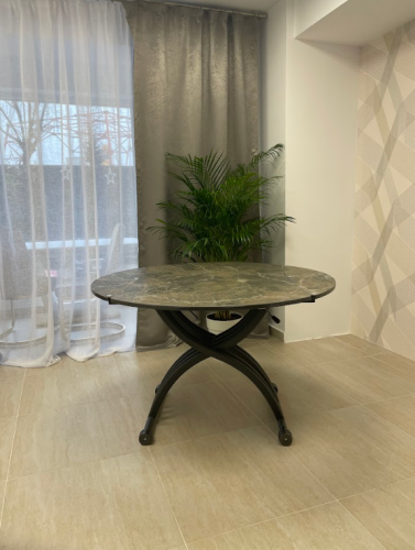 Стол трансформер модерн EXI- Бергамо (графитовая, коричневая керамика) 