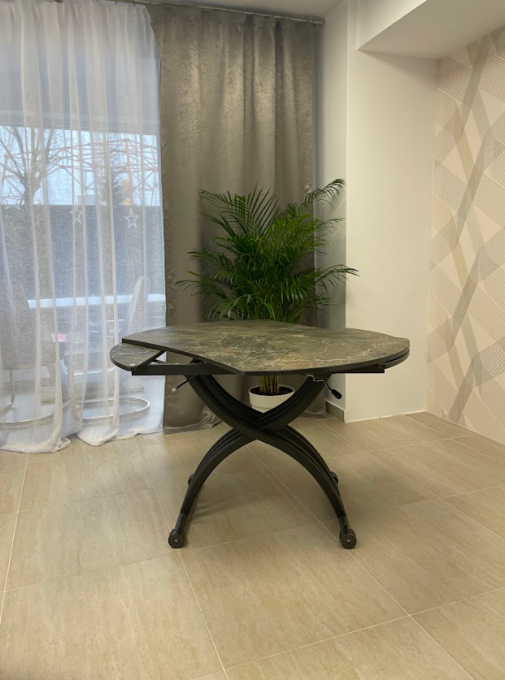 Стол трансформер модерн EXI- Бергамо (графитовая, коричневая керамика) 