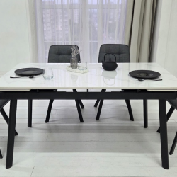 Стол керамический раскладной VTR- TM-98 белый мрамор/ черный  150-210*90*76
