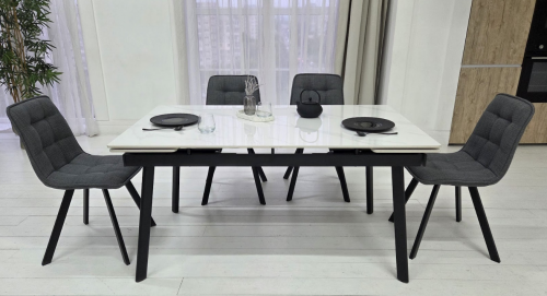 Стол керамический раскладной VTR- TM-98 белый мрамор/ черный  150-210*90*76